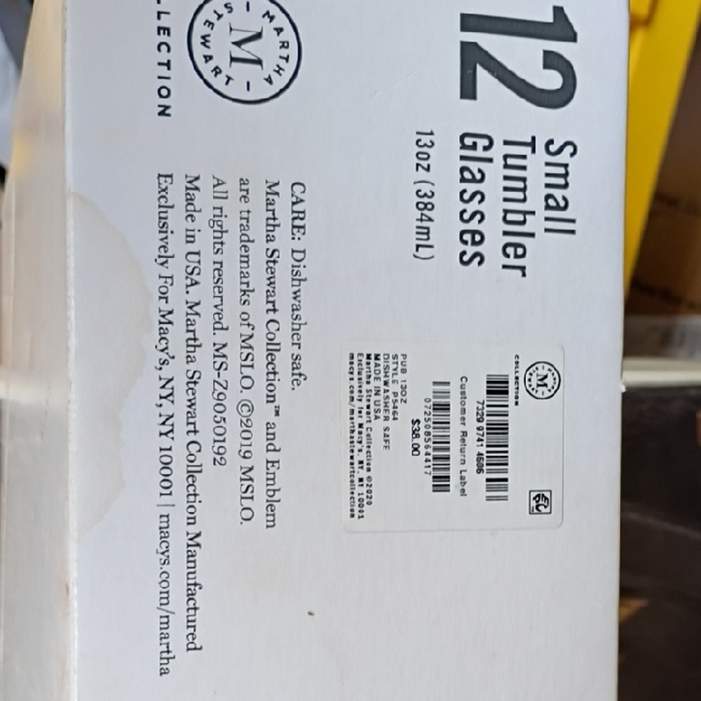 Martha Stewart White Retail Box for 12 Small Tumbler Glasses